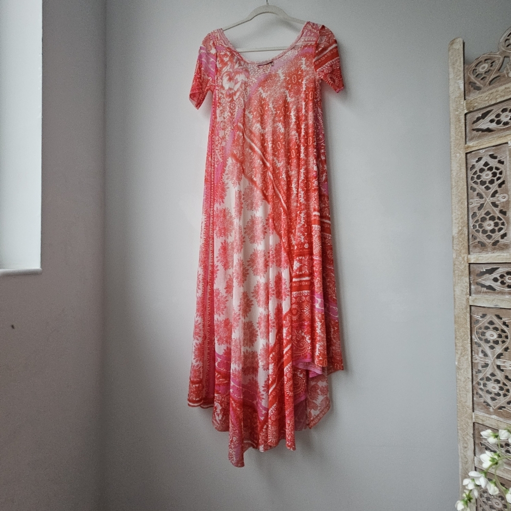 Fuzzi JPG Italy Nylon Mesh Sunset Salmon Patchwork Hankercheif Dress - Picture 7 of 15